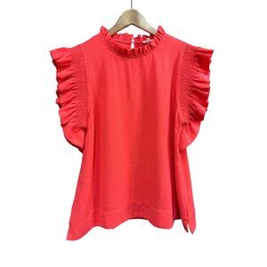 Jodiful Pink Ruffled Cap Sleeve Blouse L